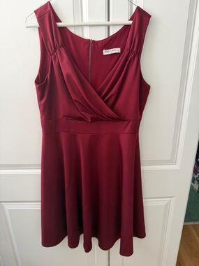 Grace Karin Wine Red Sleeveless V-Neck Midi Dress